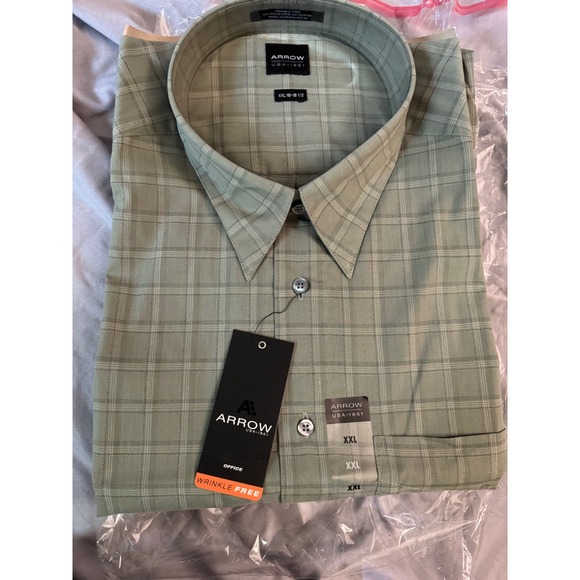 Arrow Other - Arrow USA 1851 Mens XXL Sage Green Plaid Wrinkle Free Button Down Shirt NWT
